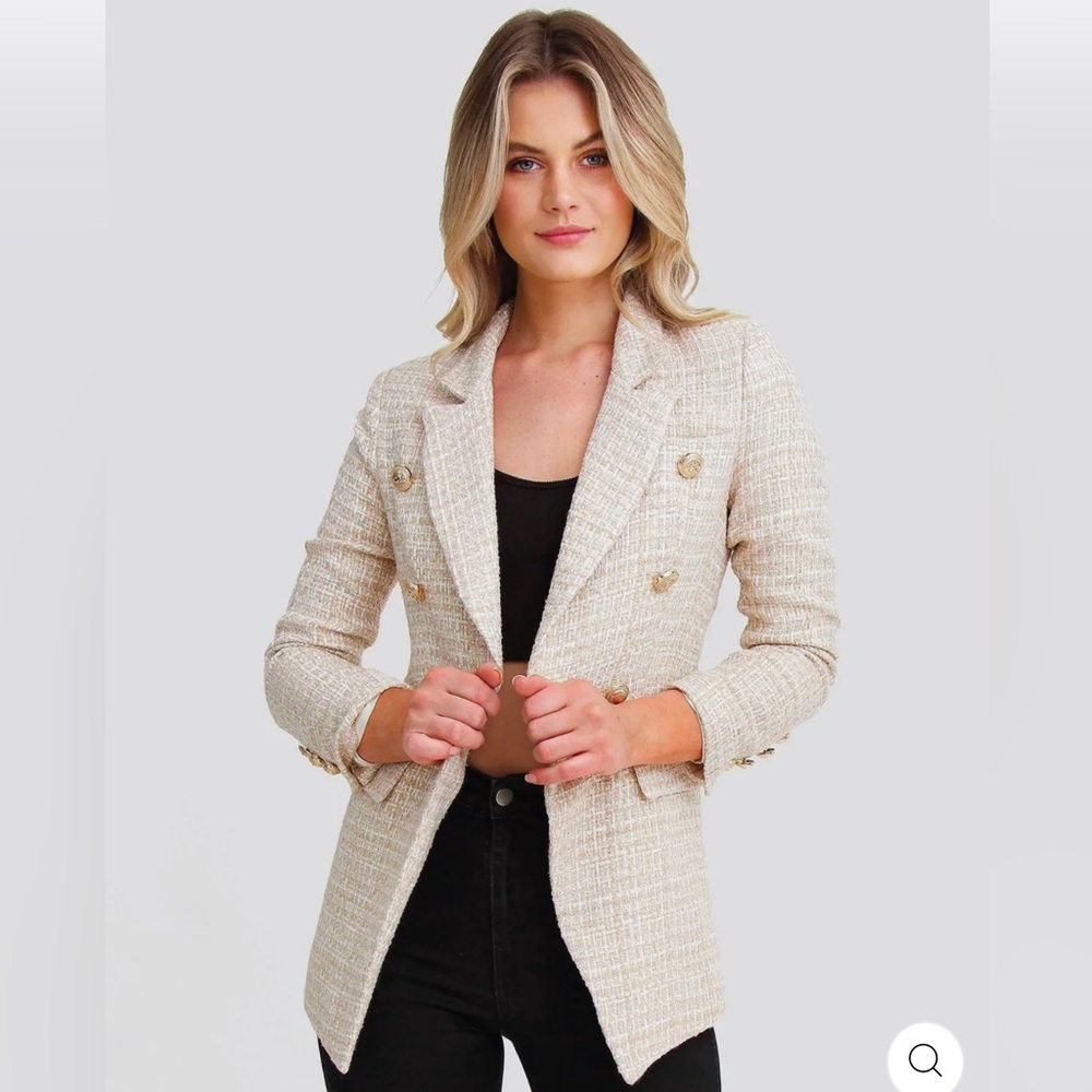 BELLE&BLOOM Princess Polina Tweed Blazer. Color — Beige Marle. Women size SMALL